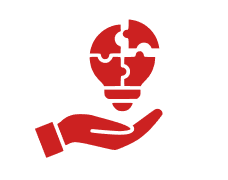 A red hand holding a broken light bulb puzzle.