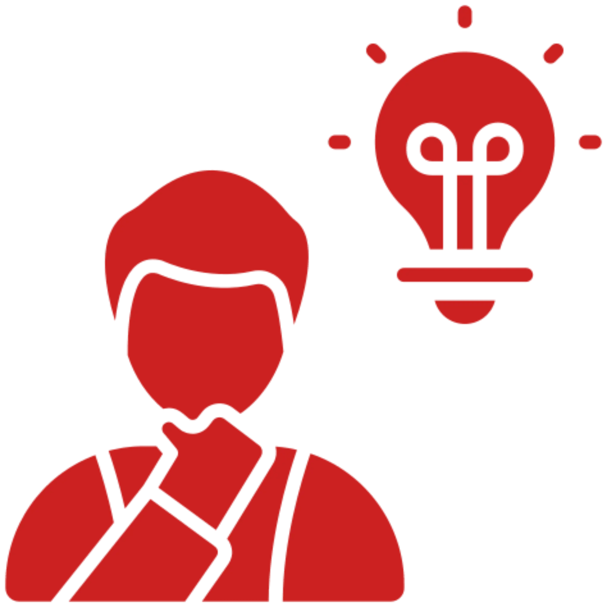 Red silhouette of a person with a light bulb above their head.