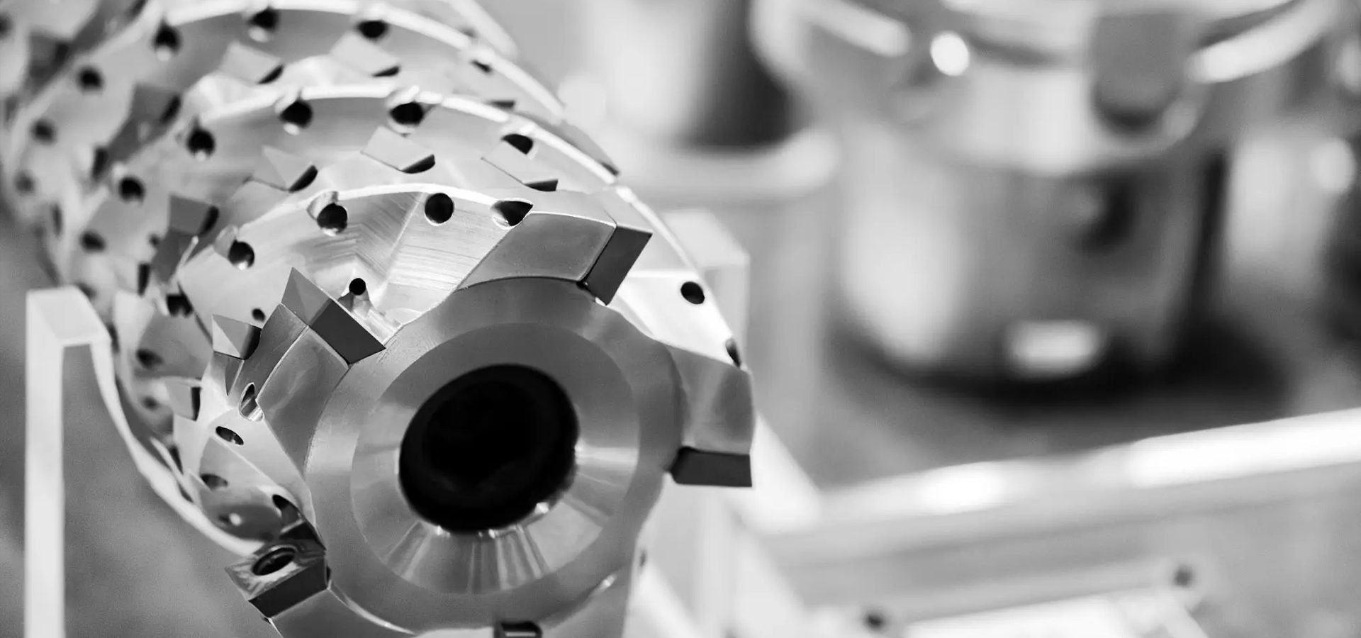 Close-up of metal milling cutter head